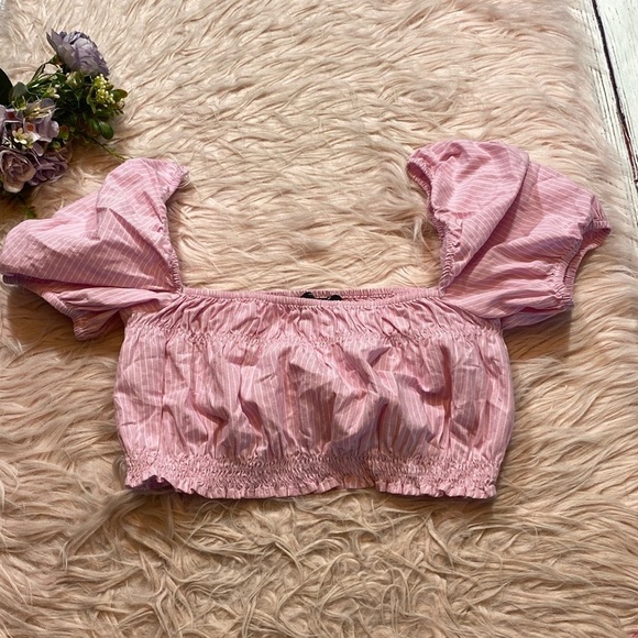 Zara Pink Poplin Striped Crop Top - Picture 2 of 8